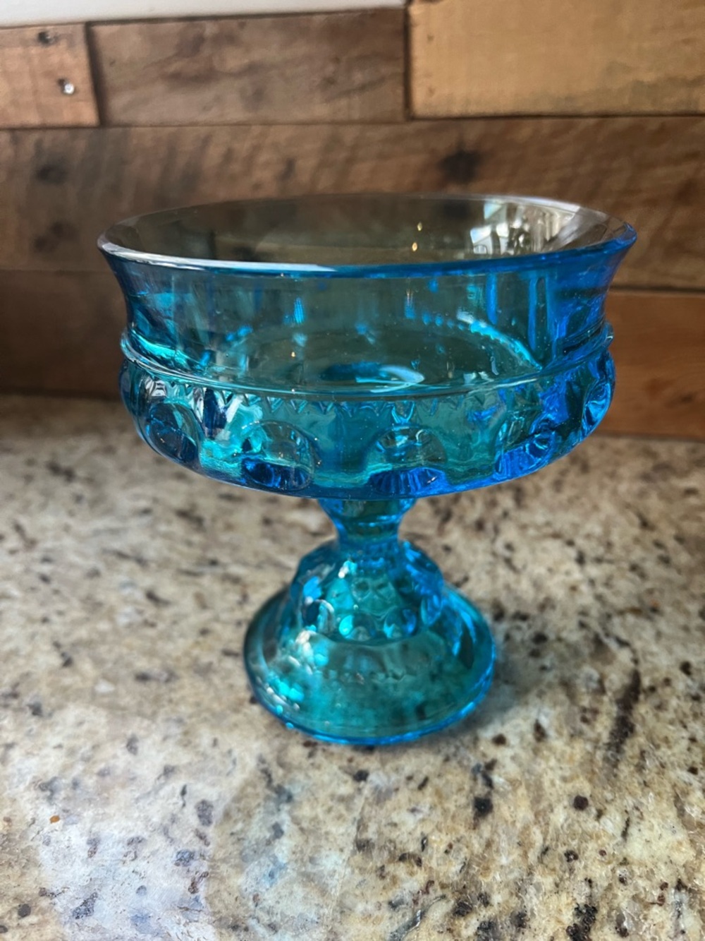 Vintage Indiana Glass King’s Crown Blue Compote / Candy Dish
